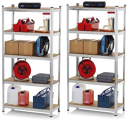 EASYmaxx Schwerlastregal 2er-Set 180x90x40 cm | 1750 kg Traglast, 175 kg pro Ebene | Regal und Werkbank | Kellerregal, Lagerregal mit 10 verstellbaren Ablagen | Keller, Garage, Hobbyraum, Werkstatt