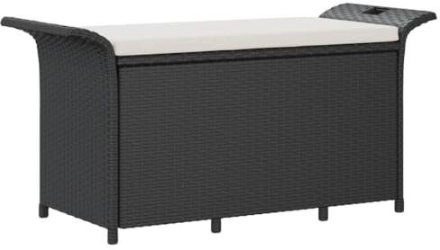 vidaXL Gartenbank mit Kissen, Parkbank mit Stauraum, Sitzbank für Terrasse Garten Balkon, Gartenmöbel Balkonbank, Schwarz Poly Rattan