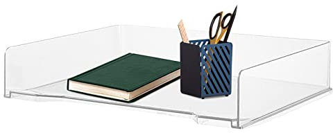 Manolyee Stackable Clear Paper Trays, Clear PET Stackable Document Organizer, Offices Desktop File Paper Holder Book Storage Rack Side Load Anti-Skid Stacking Support Convex Bottom