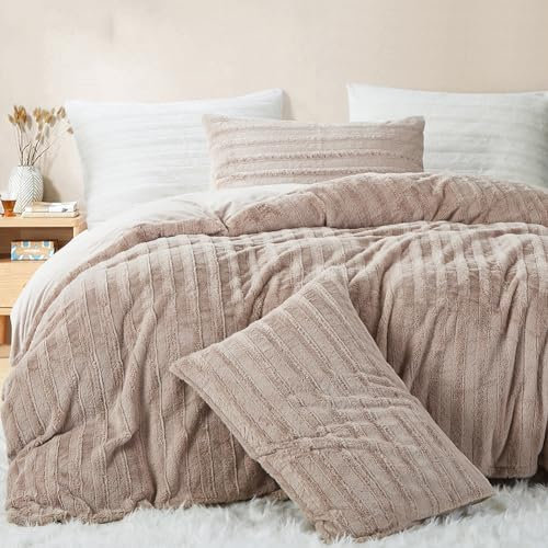 Nayoroom Plüsch Bettwäsche 135x200 4teilig Khaki Winter Warme Flauschig Fleece Bettbezug und Kissenbezug 80x80 cm Oeko-Tex Zertifiziert Super Weich Biber Bettwäsche-Sets Reißverschluss