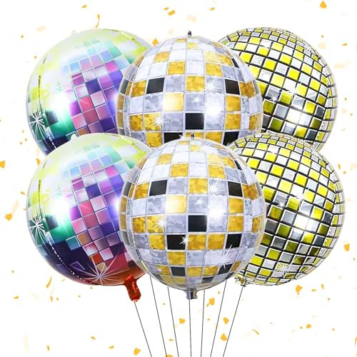 6 Stück Discokugel Luftballon,Discokugel Deko Folienballons,22 Zoll 4D Diskokugel Luftballons Silber,Disco Party Deko Ballons für 70 80 90er Jahre Deko Disco Tanz Feve Theme,Geburtstag Party Karneval
