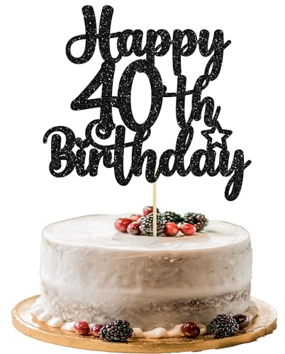 Gyufise 1Pc Happy 40th Birthday Cake Topper Glitter Cheers to 40 Years Old 40th Birthday Cake Pick for Celebrating Anniversary Party Cake Decorations Supplies Black