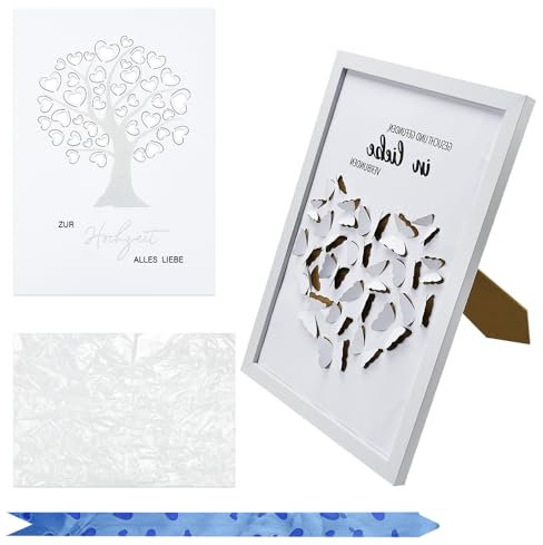 CAREDGO Geldgeschenk Bilderrahmen Geld Bilderrahmen Weiß Hochzeit Geldgeschenk Geburtstag Bilderrahmen Personalisiert Bilder Rahmen Picture Frame mit 2 dekorative Poster, 32 * 23cm