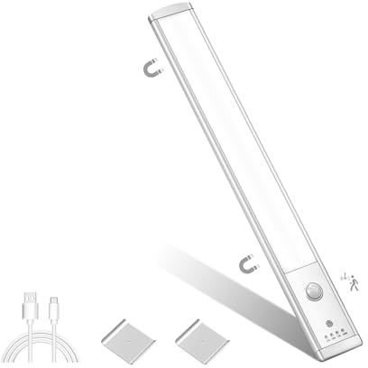 AFQLED Lampe de Placard Sans Fil 32CM, Magnétique, Super Brillante 6500K Dimmable - Rechargeable Lampe Detecteur de Mouvement Interieur, Reglette LED Cuisine, pour Armoire Placard Escalier Cuisine