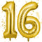 OFFCUP Zahlen Luftballon Gold, Folienballon Zahl 16, 40 Zoll Helium Ballons Geburtstagsdeko Mädchen Junge Kindergeburtstag Party Deko Ballon Zahl Deko zum Geburtstag Silvester Deko Neujahr Deko