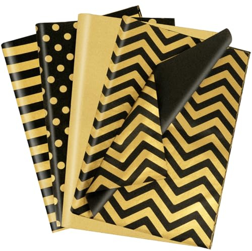 Seidenpapier Set 100 Blatt Schwarz Goldenes Seidenpapier Seidenpapier zum Verpacken Seidenpapier Verpackungsmaterial Geschenkpapier Bastelpapier für Geburtstag Hochzeit Dekoration Verpackung, 50X35CM