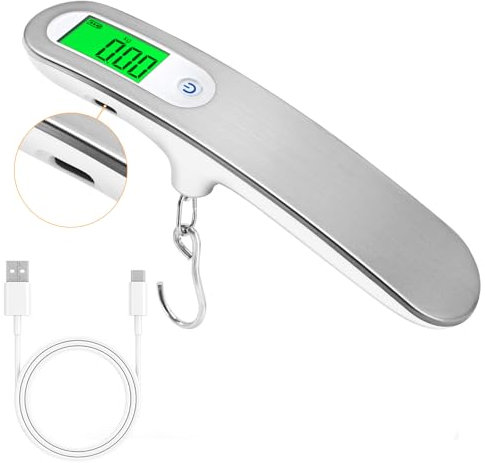 FEBHBRQ Digital Luggage Scale with Hook & Type-C Port - Rechargeable, Portable, High-Precision, and Ideal for Backpacks, Suitcases, and Carry-Ons - Up to 110lb/50kg Capacity-Hook