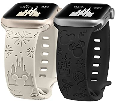 BEEXI 2 Stück Cartoon Gravierte Armband Kompatibel mit Apple Watch Armband 41mm 40mm 42mm 38mm Damen Herren, Silikon Fancy Cute Design Sport Armbänder für iWatch Serie 10/9/8/7/6/5/4/3/2/1/SE