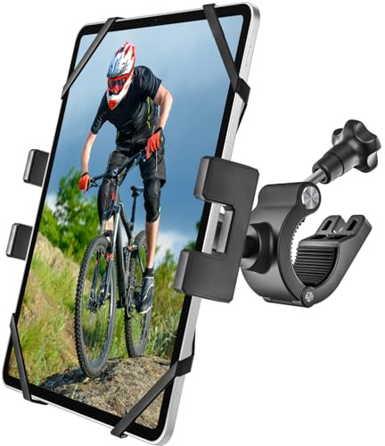 Bike Tablet Mount Holder [Ultra Stable] Motorcycle Tablet Mount for Bicycle Handlebar, Electric Scooter, Mountain, Dirt Bike Clamp- 360° Rotate Suitable for 4.7-13 iPad Pro, Air, Mini, IPhone, Galaxy
