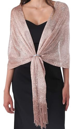 DiaryLook Étole châle femme cape élégante, couvre-épaules argent, étole or élégant foulard à franges vintage disponible en différentes couleurs pour mariage cérémonie de mariage fête, S Rose Gold, M