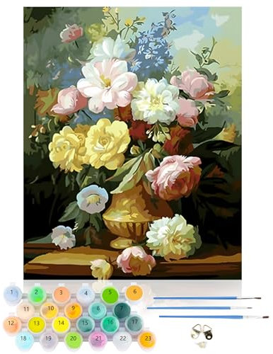 CEOVR Peinture Numero Adulte,Fleur DIY kits de Peinture au Numéro,DIY Rose Numero d'art Adulte,Tous les kits Inclus,Sans Cadre,40x50 cm Painting by Numbers Kit Débutant,Vase