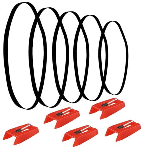 5 Pack Turntable Replacement Needle with Turntable Needles (Red),5 Pieces Turntable Belt Turntable Belts,Record Player Belt,Turntable Belt Replacement