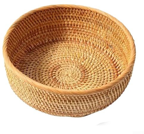 Frutero de mimbre natural con exquisito tejido, perfecto para añadir un toque exótico a tu encimera de cocina (grande 26 x 11 cm)