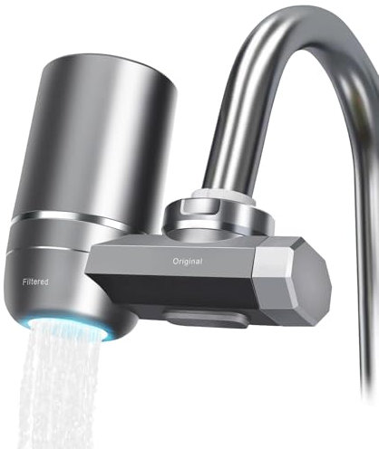 Btstil Filtro acqua rubinetto con luce blu, due canali, filtro acqua potabile per casa, rubinetti esterni, rimuove cloro, metalli pesanti e odori