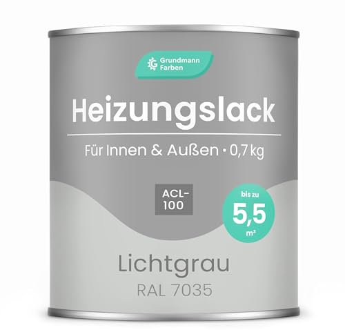 GRUNDMANN Heizkörperlack - 0,7 Kg - Heizungslack, Heizungsfarbe, Heizkörperfarbe, Acryllack - ACL 100 - RAL 7035 Lichtgrau / Hellgrau