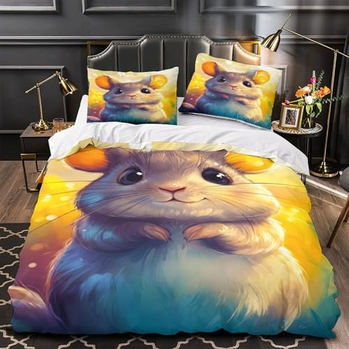 RIAVBAODG 3D Drucken Bettwäsche Set Chinchilla-Chinchilla Haustier 3 Teilig 100% Mikrofaser Bettbezug Für Geschenke Zimmer Deko Luxus Modern Reißverschluss Für Erwachsene Und Kinder Single（140x200cm）