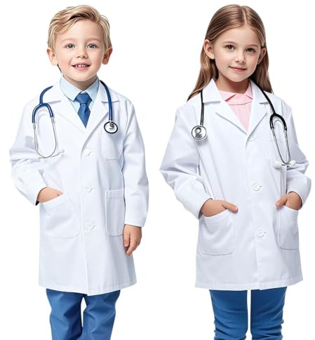AUYAO Camice Laboratorio Bambino Cappotto Chimico, Vestiti da Scienziato Abbigliamento Medico, Costume Maniche Lunghe Camice, Grembiule Bianco Gioco di Ruolo Sull'attività Della Scuola(M)