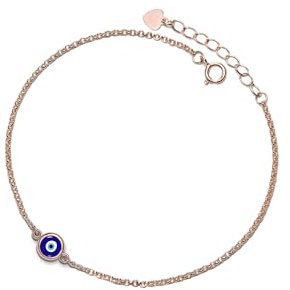 PERIMADE Böser Blick-Fußkettchen für Damen, wasserdicht, massives 925er-Sterlingsilber, Glücksbringer, blaues Auge, vergoldet, verstellbare Kette, Fußkettchen, Armband, zierlicher Strandschmuck für
