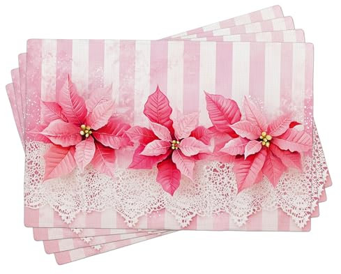 Set di 4 tovagliette a forma di stella di Natale, motivo primaverile ed estivo, colore: rosa cipria, antiscivolo, lavabili, per interni ed esterni, decorazione natalizia, 45 x 30 cm