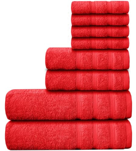 Casabella Luxury 100% Egyptian Cotton Towel Bale - 8 Pieces - 550 Gsm Xlarge Sizes_Red_8 Pieces Set