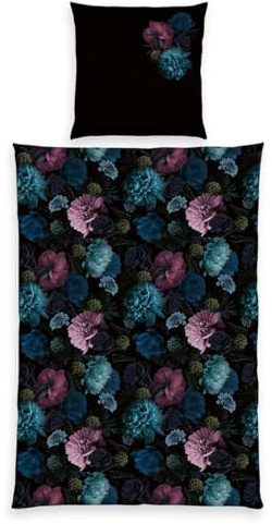 Herding Satin-Bettwäsche Flowers, Home Edition, Bettbezug 155 x 220 cm, Kopfkissenbezug 80 x 80 cm, Mit Markenreißverschluss, Baumwolle/Satin