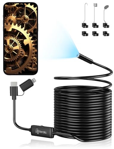 Ferdiiz Endoscopio per Smartphone, 1920P HD Telecamera Endoscopica, Endoscopio con 8 LED, Sonda Telecamera Impermeabile IP67, Telecamera Ispezione Tubi per Android e iOS senza WiFi - 32,8 ft/10 m