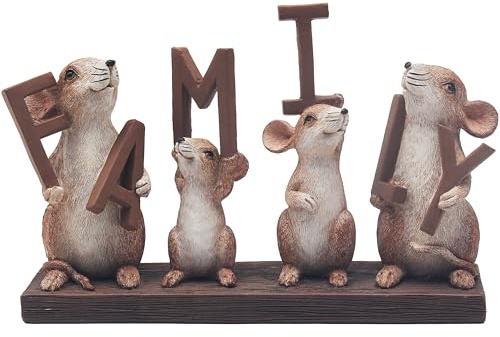 The Leonardo Collection Mice Family Sign with Quote Decor Carved Ornaments | Woodland Characters, Elegant Detailing, Decorative Display, Charming Accent, Collector Piece, Gift Idea