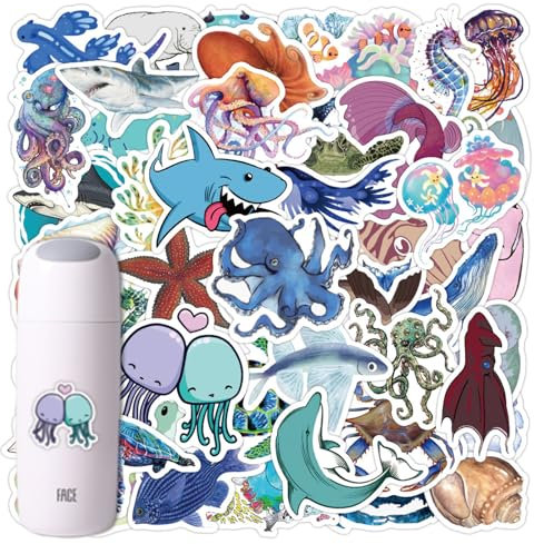 50PCS Ocean Animal Stickers, Waterproof Stickers for Kids, Vinyl Stickers, Cute Decals Stickers, for Kids for Water Bottles, Laptop, Computer, Car, Luggage