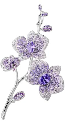 Elegant Butterfly Orchid Wedding Brooch Pins for Women Bride Delicate Purple Imitation Crystal Flower Branch Corsage Party Dance Bouquet Lapel Pins Dress Suit Accessories Beautiful Lady Jewelry Deco