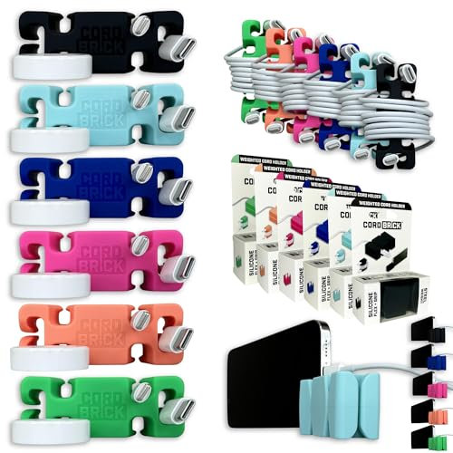 CordBrick Beschwerter Kabelhalter für Nachttisch, Handy-Ladekabel-Management für Reisen, Handy-Zubehör, Strumpffüller für Erwachsene, Mehrzweck-Geschenk für Zuhause, Büro, sortiert, 6 Stück