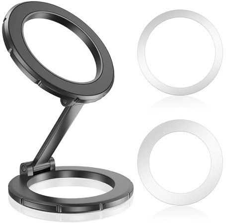 Doppelter magnetischer Ring-Telefonständer für iPhone 16, [starker N52-Magnet] für MagSafe faltbarer Ring-Telefonständer, tragbare Halterung, kompatibel mit iPhone 15, 14, 13, 12 Pro Max Plus Serie