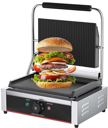Sandwichera Y Tostadora, Parrilla Con Placas Antiadherentes, Plancha EléCtrica De Sobremesa Para Interiores, Apertura 180°, 50 °C–300 °C, Con Mango FríO,14x9Grooved