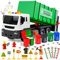 Joellfuner Camion Poubelle Jouet, Jouet à Friction, Véhicule Sanitaire avec 4 Poubelles Latérales, Camion à Ordures avec Lumière et Son, Voiture Jouet pour Les Enfants de Plus de 3 Ans (Vert)