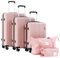 Vallsero Koffer Set, Gepäck Set, Trolleys, Reise Koffer 5tlg, ABS, TSA-Schloss, Enthält 1 Reisetasche und 1 Kulturbeutel, 4 Rollen, Aluminium-Teleskopgriff (Roségold)