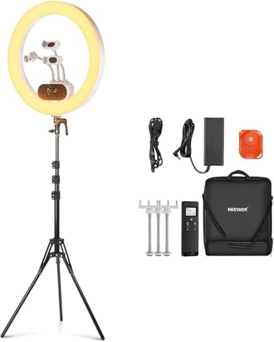 NEEWER 19 100W Hochleistungs LED Ringlicht mit Stativständer & 3 Telefonhalterungen Kompatibel mit iPhone, 2900-7000K CRI97+ App&2,4G Steuerung Beleuchtung für Selfie Video Makeup Streaming, RH100B