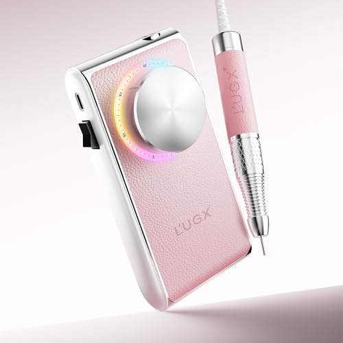 L'UGX Professional Nail Drill – Cordless Electric Nail File for Acrylic & Gel Nails 30000 RPM, Quiet & Smooth Efile for Manicure & Pedicure, Rechargeable, Pink-with 7 Nail Drill bits