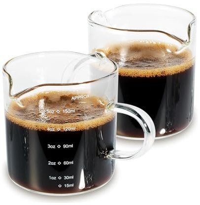 PISTISJACK 2 Stück Espressotassen,150ml Messbecher Mit Skala Küche Glas Messbecher,Latte Macchiato Gläse,Demitasse Becher, für Espresso,Latte,Macchiato,isolierte Kaffeebecher