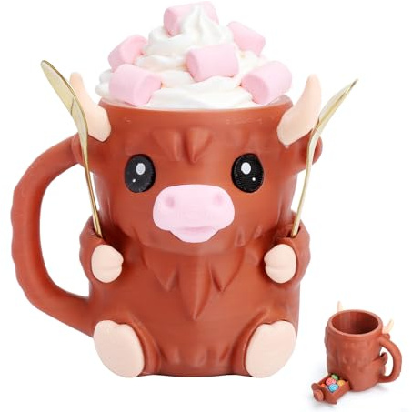 Soporte Helado 3D Highland Cow, Soporte Helado Pint Helado Pint 2 Cucharas | Soporte Helado 3D Highland Cow, Mango Antifrío Cajón Oculto Snacks, Contenedor Helado Vaca Highland Reutilizable Casa Fiesta