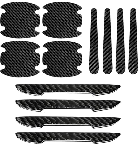 Car Door Handle Protectors 12 PCS, Black Carbon Fiber Texture Car Door Protectors Edge Guards, Universal Door Handle Cover Paint Guard for Cars, Suvs and Trucks, Reduce Scratches, Wear and Tear