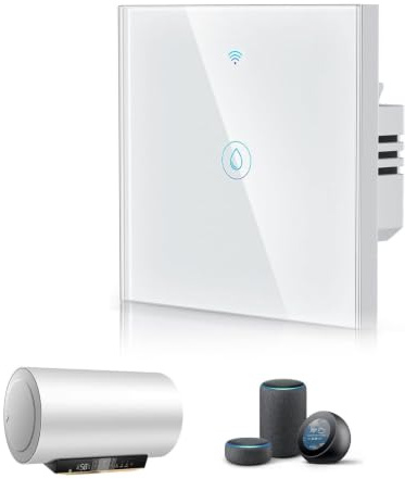Smart Immersion Heater Switch, 40A 4000W WiFi Water Heater Timer Switch, Touch Wall Boiler Switch, Compatible with Alexa, Google Assistant & Smart Life App, Remote Control, Tempered Glass Panel