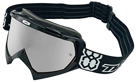 TWO-X Cross-Brille - Motocross-Brille mit verspiegeltem silbernen Glas - Kratzfeste Motorrad-Brille - Enduro & Downhill - Modell Race - Schwarz