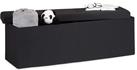 Relaxdays Faltbare Sitzbank XXL, Sitzcube mit Stauraum, Sitzwürfel aus Leinen, mit Deckel, HBT 38 x 114 x 38 cm, schwarz