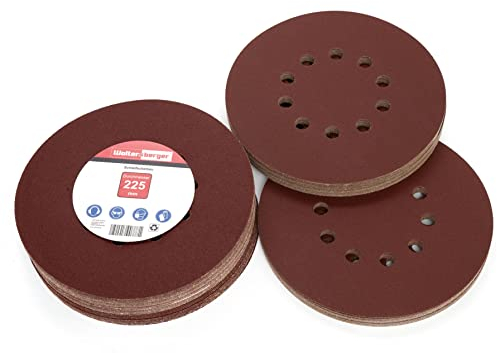 Woltersberger® 25 Stück Schleifscheiben Ø 225mm | Körnung P180 | 10 Loch in rot | Schleifpapier Trockenbauschleifer Langhalsschleifer Schleifgiraffe Deckenschleifer