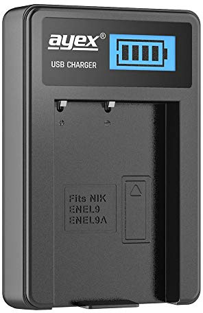 ayex Chargeur USB Compatible avec accus Type EN-EL9a pour appareils comme D5000 D3000 D60 D40x