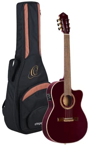 Ortega Guitars Konzert Gitarre Elektro-Akustisch – 4/4, Slim Neck, Thinline Body – Performer Series – Inklusive Gig Bag – Massive Sitka Fichte, Sapele, Rot (RCE138-T4STR)
