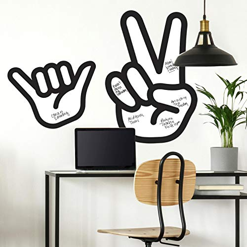 RoomMates RMK4016GM Peace Hand Dry Erase Abziehen und aufkleben, schwarz, weiß
