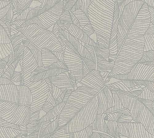 A.S. Création Vliestapete Linen Style Tapete mit Blätter Muster 10,05 m x 0,53 m beige grau Made in Germany 366332 36633-2