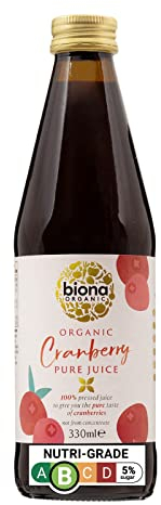 Biona Organic Cranberry Juice 330 ml - Pure, Pressed Fruit Juice - Freshly Harvested by Organic Farmers - Free from Preservatives, Sugar & Sweetener - Not from Concentrate