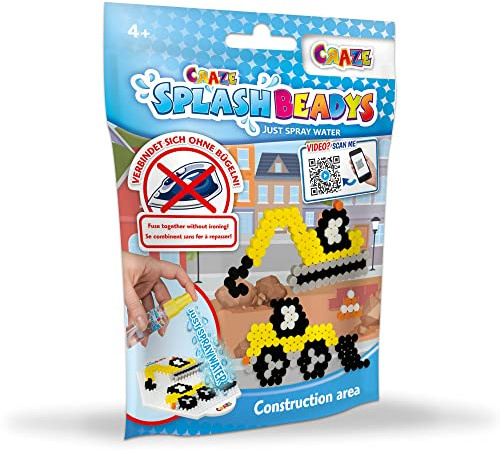 Craze Splash BEADYS Steckperlen Construction Starter Pack Bügelperlen ohne Bügeln Perlen zum Basteln Baustelle Motive Wasserperlen für Kinder ungiftig 26021, Klein