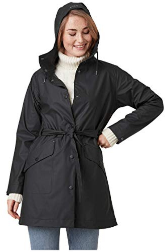 Helly Hansen, Damen-Regenmantel Kirkwall II, wasserdicht mit Gürtel und Kapuze, schwarz (991 Black), Größe XL